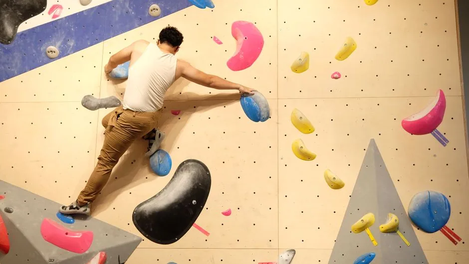 The same wall after the reset, with a different hold layout